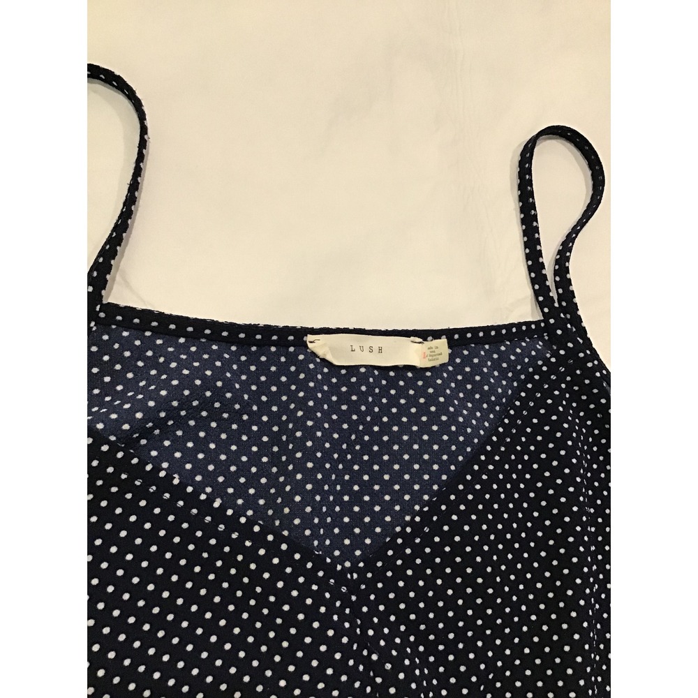 Lush Navy Blue Polka Dot Cami Spaghetti Strap Tank Top Women Large - Picture 2 of 3